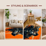 Ultra Soft Area Rug, Non Slip, Stain Resistant, Washable Area Rugs for Living Room, Bedroom, Rustic Earthy Wolf Motif(Orange)