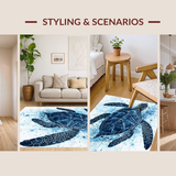 Ultra Soft Area Rug, Non Slip, Stain Resistant, Washable Area Rugs for Living Room, Bedroom, Blue Horizon Ocean Life Rug with Artistic Sea Turtle and Water Ripple Pattern(Blue)