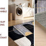 Ultra Soft Area Rug, Non Slip, Stain Resistant, Washable Area Rugs for Living Room, Bedroom, Luxurious Black and Gold Motif(Black)