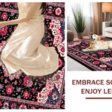 Ultra Soft Area Rug, Non Slip, Stain Resistant, Washable Area Rugs for Living Room, Bedroom, Cozy Vintage-Inspired Floral Arrangement(Black)