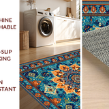 Ultra Soft Area Rug, Non Slip, Stain Resistant, Washable Area Rugs for Living Room, Bedroom, Vibrant Mandala Floral Composition(Blue)
