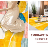 Ultra Soft Area Rug, Non Slip, Stain Resistant, Washable Area Rugs for Living Room, Bedroom, Striking Colorful Symmetrical Shapes(Yellow)