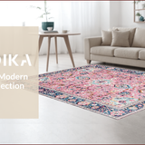 Ultra Soft Area Rug, Non Slip, Stain Resistant, Washable Area Rugs for Living Room, Bedroom, Trendy Floral Blush Blue Harmony(Pink)