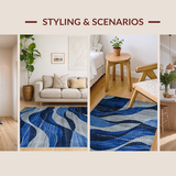 Ultra Soft Area Rug, Non Slip, Stain Resistant, Washable Area Rugs for Living Room, Bedroom, Bold Geometric Layered Visuals(Blue)