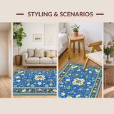 Ultra Soft Area Rug, Non Slip, Stain Resistant, Washable Area Rugs for Living Room, Bedroom, Rustic Cream and Blue Motif(Blue)
