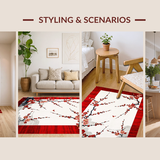 Ultra Soft Area Rug, Non Slip, Stain Resistant, Washable Area Rugs for Living Room, Bedroom, Traditional Japanese Blossom Theme(Red)