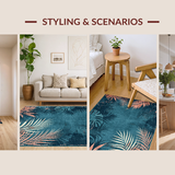 Ultra Soft Area Rug, Non Slip, Stain Resistant, Washable Area Rugs for Living Room, Bedroom, Rustic Vibrant Jungle Motif(Blue)
