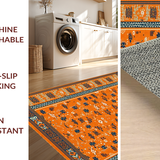 Ultra Soft Area Rug, Non Slip, Stain Resistant, Washable Area Rugs for Living Room, Bedroom, Bold Retro Ethnic Print Statement(Orange)