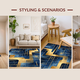 Ultra Soft Area Rug, Non Slip, Stain Resistant, Washable Area Rugs for Living Room, Bedroom, Ombre Geometric Maze Rug with Blue and Gold Gradient, Modern Abstract Design(Blue)