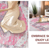 Ultra Soft Area Rug, Non Slip, Stain Resistant, Washable Area Rugs for Living Room, Bedroom, Sophisticated Tiled Medallion Style(Pink)