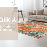 Ultra Soft Area Rug, Non Slip, Stain Resistant, Washable Area Rugs for Living Room, Bedroom, Elegant Distressed Botanical Design(Orange)