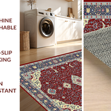 Ultra Soft Area Rug, Non Slip, Stain Resistant, Washable Area Rugs for Living Room, Bedroom, Stylish Traditional Ogee Patterned Rug(Red)