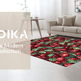 Ultra Soft Area Rug, Non Slip, Stain Resistant, Washable Area Rugs for Living Room, Bedroom, Fruit Bow Rug with Cherry Illustrations and Pink Ribbon Elements(Red)
