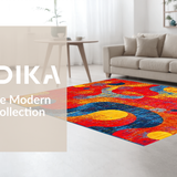 Ultra Soft Area Rug, Non Slip, Stain Resistant, Washable Area Rugs for Living Room, Bedroom, Chic Round Geometric Fusion(Red)