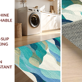 Ultra Soft Area Rug, Non Slip, Stain Resistant, Washable Area Rugs for Living Room, Bedroom, Coastal Wave Motif Runner Rug Nautical Shell Pattern Ocean Breeze Floor Decor(Blue)