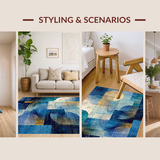 Ultra Soft Area Rug, Non Slip, Stain Resistant, Washable Area Rugs for Living Room, Bedroom, Boho Chic Gradient Mosaic Rug with Blue Gold Tones, Artistic Geometric Array(Blue)