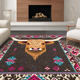Ultra Soft Area Rug, Non Slip, Stain Resistant, Washable Area Rugs for Living Room, Bedroom, Pastel Highland Cattle Decorative Style(Brown)