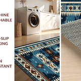 Ultra Soft Area Rug, Non Slip, Stain Resistant, Washable Area Rugs for Living Room, Bedroom, Rustic Geometric Tribal Elegance(Blue)