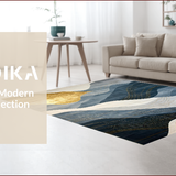 Ultra Soft Area Rug, Non Slip, Stain Resistant, Washable Area Rugs for Living Room, Bedroom, Elegant Gold Geometric Symphony(Blue)