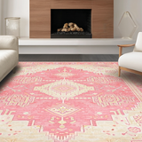 Ultra Soft Area Rug, Non Slip, Stain Resistant, Washable Area Rugs for Living Room, Bedroom, Delicate Tiled Vintage Influence(Pink)