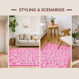 Ultra Soft Area Rug, Non Slip, Stain Resistant, Washable Area Rugs for Living Room, Bedroom, Pastel Playful Round Educational Accent(Pink)