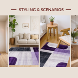 Ultra Soft Area Rug, Non Slip, Stain Resistant, Washable Area Rugs for Living Room, Bedroom, Elegant Geometric Grey and White(Purple)