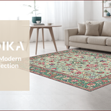 Ultra Soft Area Rug, Non Slip, Stain Resistant, Washable Area Rugs for Living Room, Bedroom, Rustic Floral Geometric Arrangement(Green)