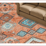 Ultra Soft Area Rug, Non Slip, Stain Resistant, Washable Area Rugs for Living Room, Bedroom, Cozy Earthy Tiled Aesthetic(Orange)
