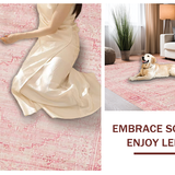Ultra Soft Area Rug, Non Slip, Stain Resistant, Washable Area Rugs for Living Room, Bedroom, Coquette-Inspired Bow Pattern Rug with Scallop Detailing and Chic Vibe(Pink)