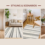 Ultra Soft Area Rug, Non Slip, Stain Resistant, Washable Area Rugs for Living Room, Bedroom, Graphic Horizontal Stripes, Artistic Flat Weave Print(Black)