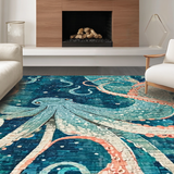 Ultra Soft Area Rug, Non Slip, Stain Resistant, Washable Area Rugs for Living Room, Bedroom, Whimsical Octopus Tentacle Area Rug:  Ocean-Inspired Home Decor(Blue)