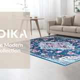 Ultra Soft Area Rug, Non Slip, Stain Resistant, Washable Area Rugs for Living Room, Bedroom, Rustic Floral Tiled Arrangement(Blue)