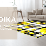 Ultra Soft Area Rug, Non Slip, Stain Resistant, Washable Area Rugs for Living Room, Bedroom, Rustic Floral Buffalo Check(Yellow)