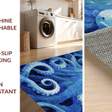 Ultra Soft Area Rug, Non Slip, Stain Resistant, Washable Area Rugs for Living Room, Bedroom, Oceanic Marine Life with 3D Octopus and Nautical Fish School in Blue(Blue)
