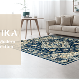 Ultra Soft Area Rug, Non Slip, Stain Resistant, Washable Area Rugs for Living Room, Bedroom, Vintage Floral Medallion Aesthetic(Blue)