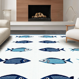 Ultra Soft Area Rug, Non Slip, Stain Resistant, Washable Area Rugs for Living Room, Bedroom, Coastal Whimsical Fish Motif(Blue)