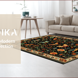Ultra Soft Area Rug, Non Slip, Stain Resistant, Washable Area Rugs for Living Room, Bedroom, Intricate Nature-Inspired Motif(Black)