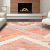 Ultra Soft Area Rug, Non Slip, Stain Resistant, Washable Area Rugs for Living Room, Bedroom, Contemporary Peach Geometric Fusion(Orange)