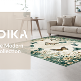 Ultra Soft Area Rug, Non Slip, Stain Resistant, Washable Area Rugs for Living Room, Bedroom, Whimsical Green Insect Motif Design(Beige)