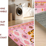 Ultra Soft Area Rug, Non Slip, Stain Resistant, Washable Area Rugs for Living Room, Bedroom, Quirky Vintage Animal Motif(Pink)