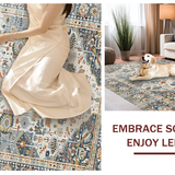Ultra Soft Area Rug, Non Slip, Stain Resistant, Washable Area Rugs for Living Room, Bedroom, Traditional Vintage Damask Pattern(Gray)