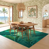 ODIKA Tropical Green Palm Leaf Washable Rug - Low Pile, Non-Slip & Pet Friendly