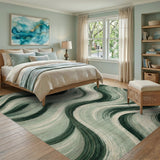 Green Abstract Wave Area Rug