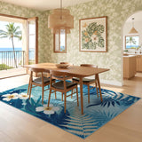 ODIKA Washable Teal Tropical Plumeria Floral Area Rug - Low Pile Non-Slip