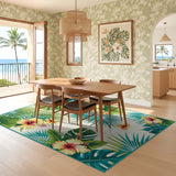 ODIKA Tropical Floral Washable Rug - Low Pile Non-Slip Botanical Palm Leaf Carpet, Pet & Kid Friendly