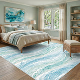 Blue Ocean Waves Coastal Area Rug