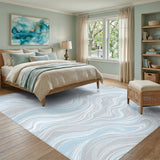 Blue and Teal Blue Wave Swirl Area Rug