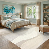 ODIKA Washable Abstract Wave Area Rug - Low Pile, Non-Slip, Neutral Modern Decor