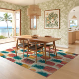 ODIKA Retro Tropical Pineapple Washable Area Rug - Non-Slip Low Pile Living Room Rug