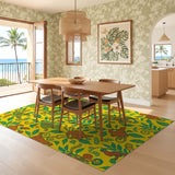 ODIKA Surrealist Mythical Creature Washable Area Rug - Vibrant Yellow Low Pile Non-Slip Botanical Carpet
